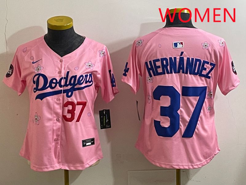 Women Los Angeles Dodgers #37 Hernandz Pink Sakura Edition 2025 Nike MLB Jersey style 35->women mlb jersey->Women Jersey